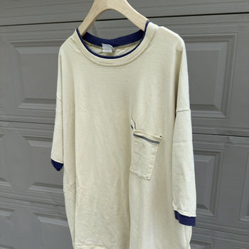 2000s Pale Yellow Thrashed Faded Distressed Pocket Tee