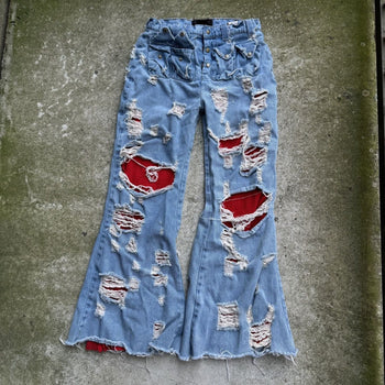 DASYORI DIRTY PUNK THRASHED DOUBLE LAYER BAGGY DENIM JEANS
