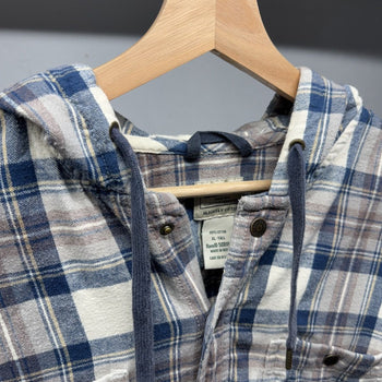 2000s LL Bean Hooded Plaid Flannel Shirt Jacket