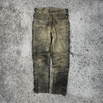 1990S RICHA AGED FADED BIKER LEATHER LACE PANTS