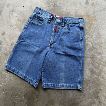 1990S BUM EQUIPMENT FADED BAGGY DENIM SKATER JEAN SHORTS JORTS