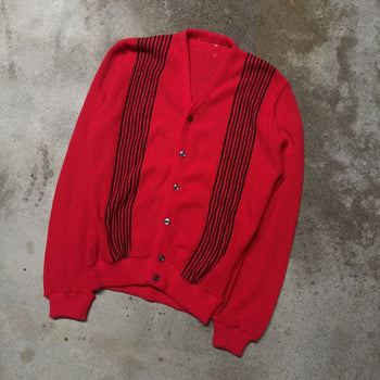 1960s 1970s RED STRIPED MOD STYLE ACRYLIC CARDIGAN SWEATER