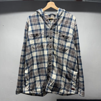 2000s LL Bean Hooded Plaid Flannel Shirt Jacket