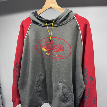 1990s Y2K Thrashed Faded Dragon Flame Hoodie