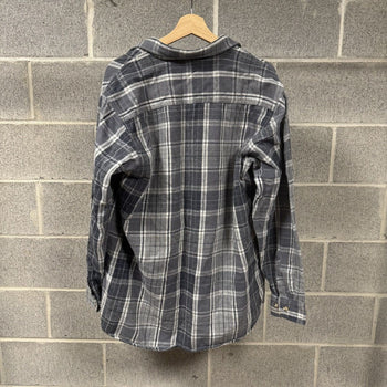 1990s Faded Grey Plaid Grunge Flannel Shirt