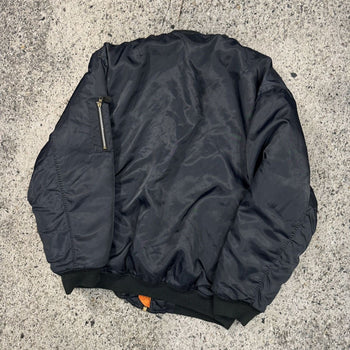 1980S REVERSIBLE NAVY ORANGE OVERSIZED MA-1 BOMBER JACKET