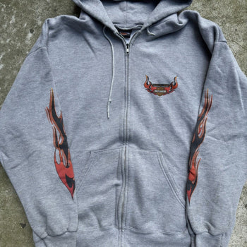 2000S HARLEY DAVIDSON FADED GREY FLAME ZIP UP HOODIE