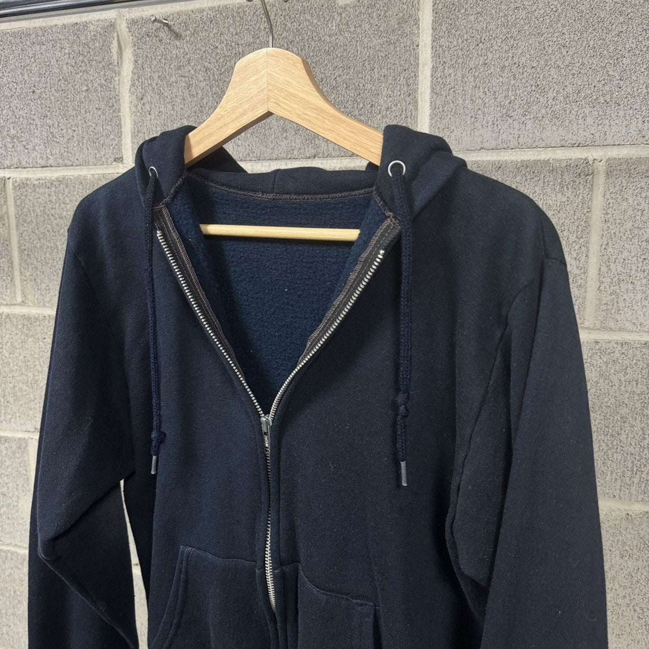 1980s Faded Navy Blue Green Zip Up Hoodie