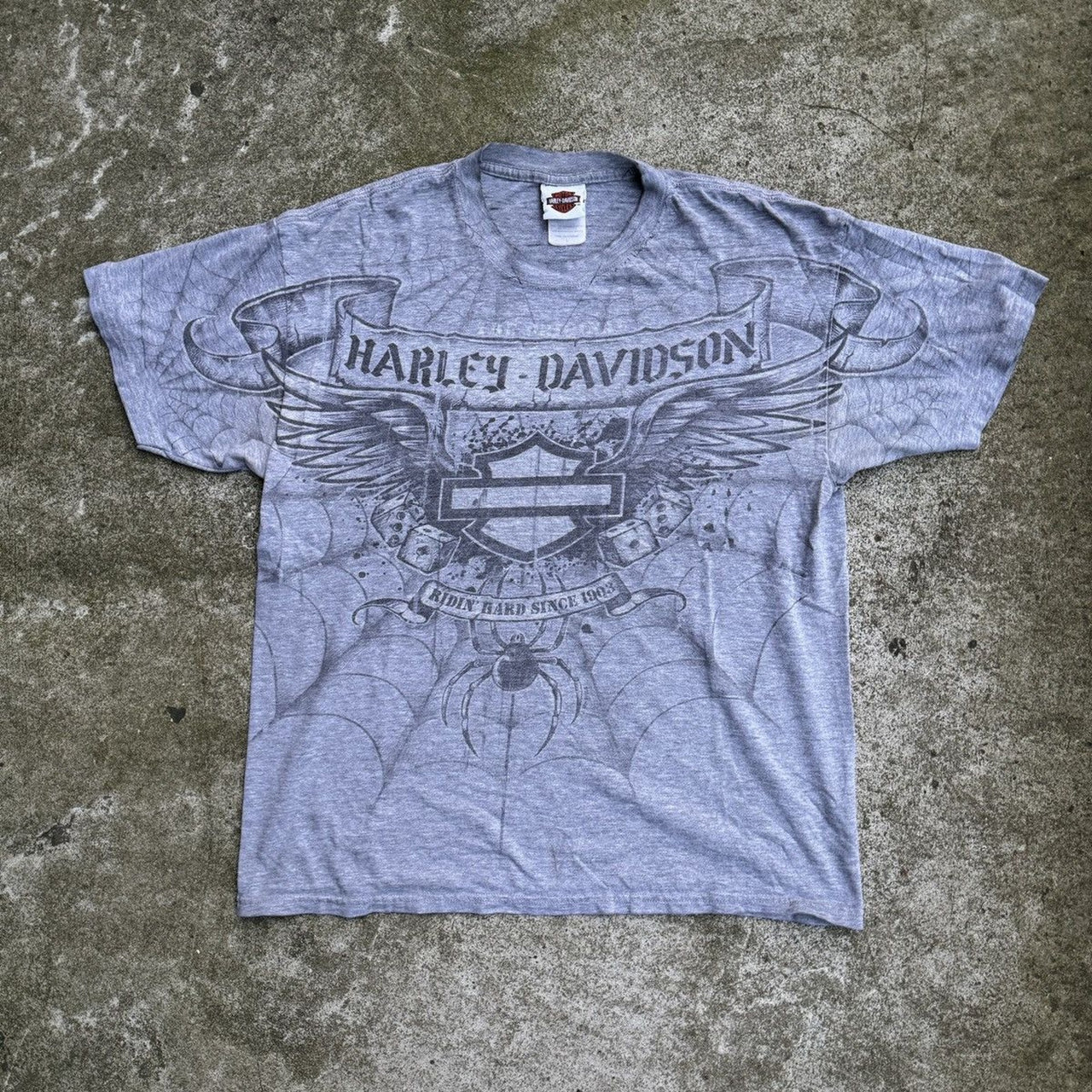 2010s HARLEY DAVIDSON SEOUL THRASHED FADED SPIDER DICE TEE