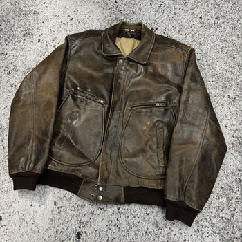 1980S/1990S BURNT THRASHED FADED OVERSIZED LEATHER JACKET