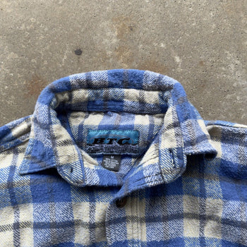 1990S/2000S Y2K BLUE PLAID SURF WOOL FLANNEL BUTTON UP SHIRT M