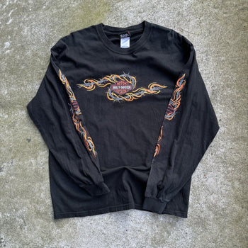 2000S HARLEY DAVIDSON WIRE FLAMES LOGO LONGSLEEVE TEE