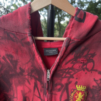 Balenciaga SS23 Mud Show Red Skater Zip Up Hoodie