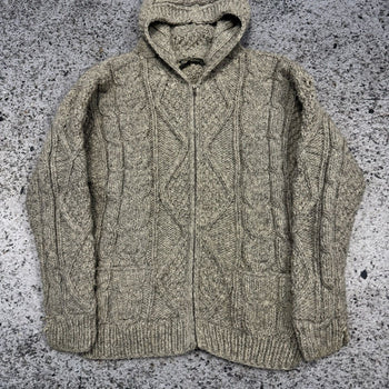 Sudadera con capucha y cremallera de punto trenzado de lana de los años 90