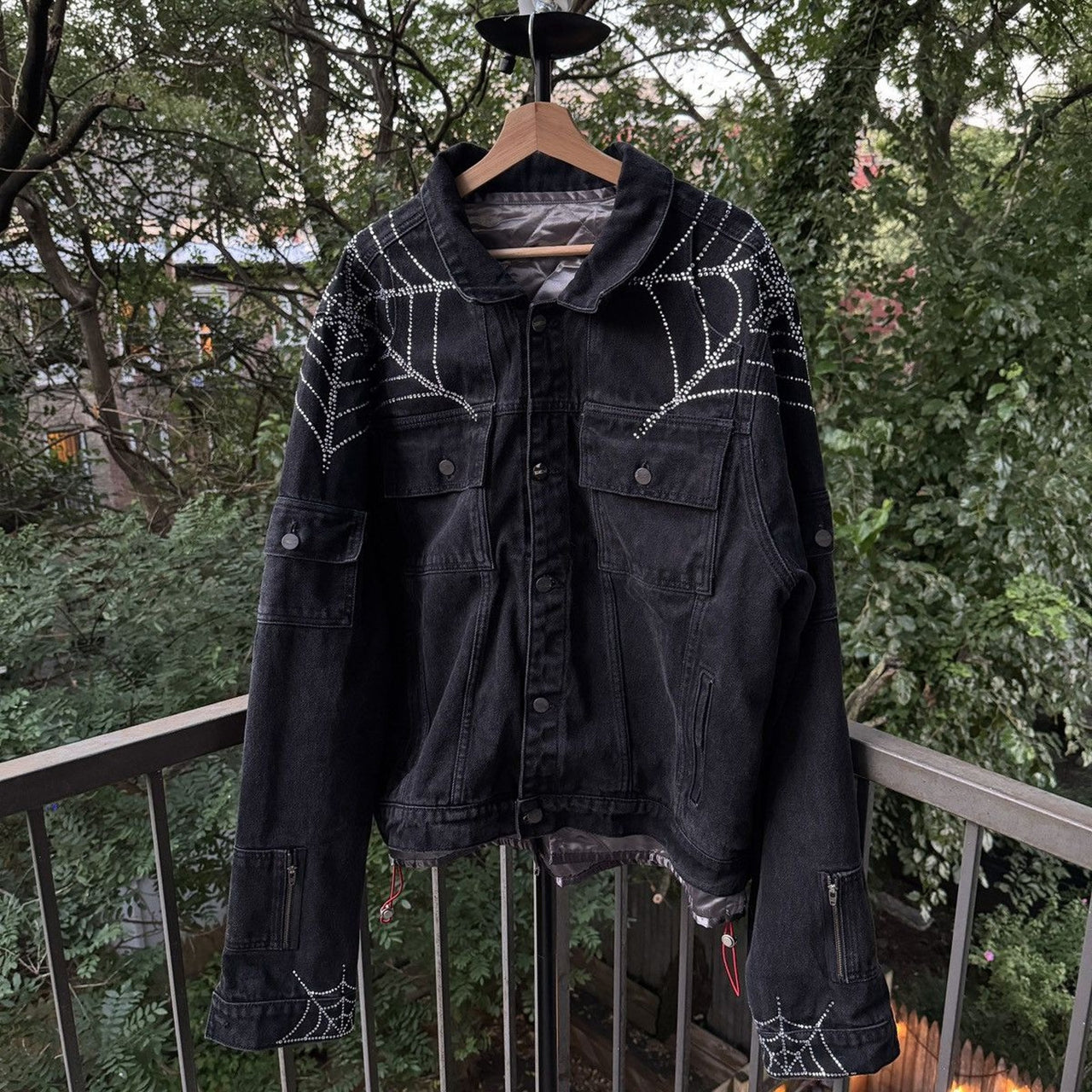 Sp5der Worldwide Rhinestone Denim Jacket