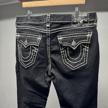 True Religion Black White Stitch Relaxed Straight Ricky Jeans