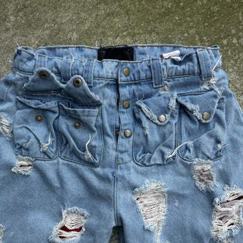 DASYORI DIRTY PUNK THRASHED DOUBLE LAYER BAGGY DENIM JEANS
