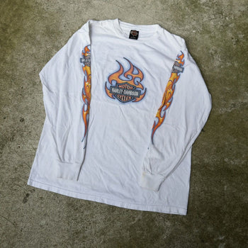 2000S HARLEY DAVIDSON FLAME LOGO WHITE LONGSLEEVE TEE