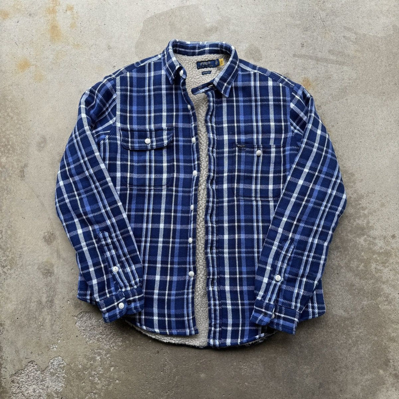 POLO RALPH LAUREN BLUE PLAID FLEECE LINED SHIRT JACKET