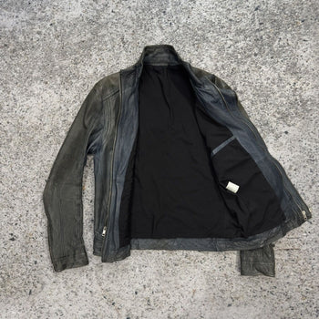 Aged Leather Double Zip Asymmetric Racer Custom Jacket