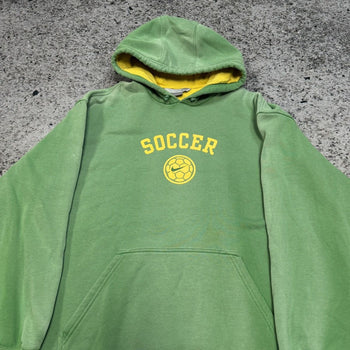 Sudadera con capucha Nike Soccer verde descolorido de gran tamaño de la década de 2000