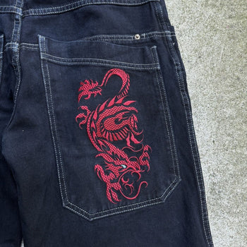 2000s Y2K BAGGY DRAGON BLACK MACHINE JNCO STYLE SHORTS JORTS