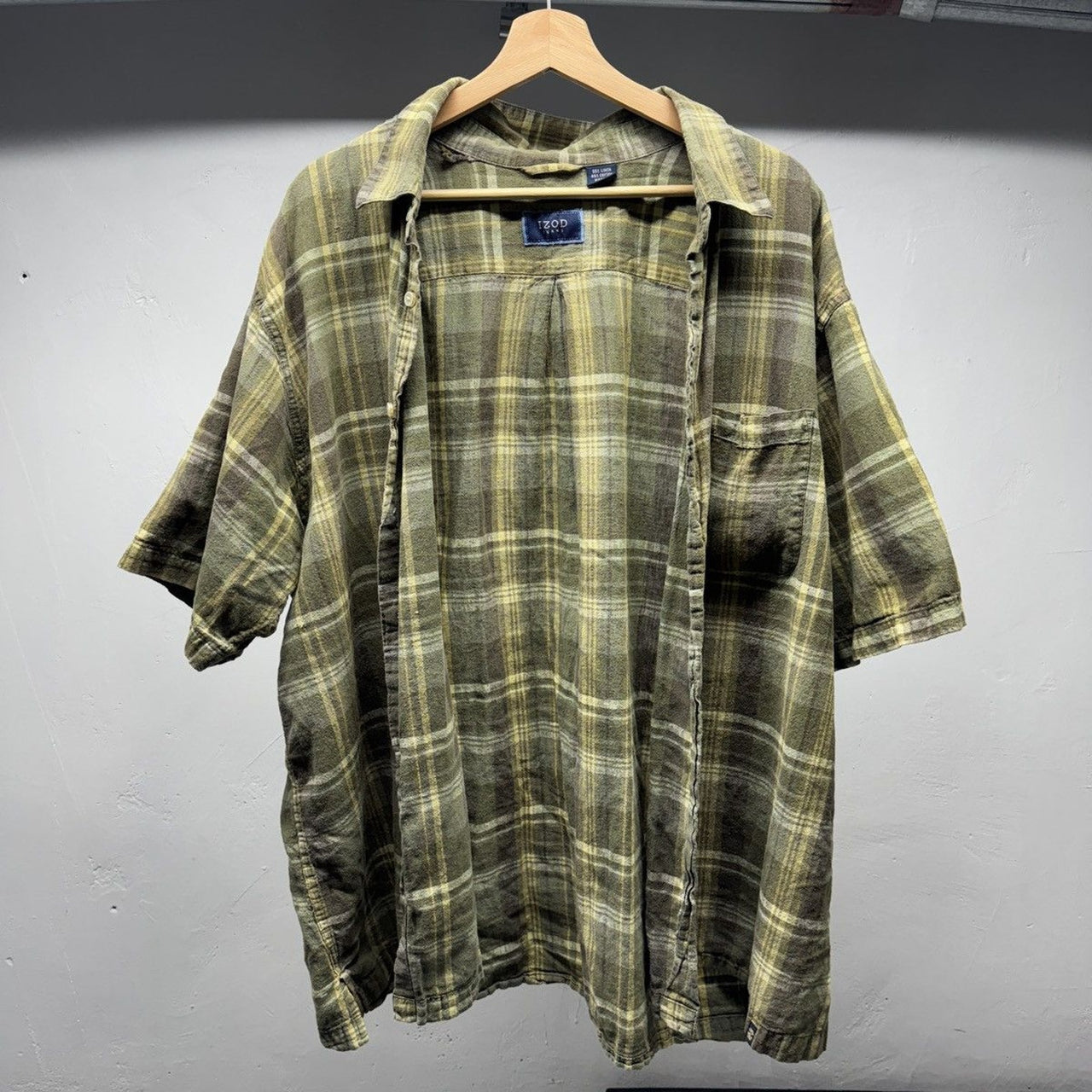 2000s Faded Green Plaid Shirt