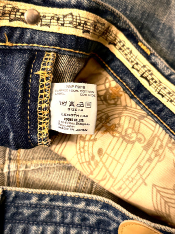 NUMBER NINE HEART TEAR PATCH ZIPPO FADED MUD WASH DENIM JEANS