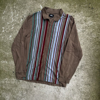 STUSSY STRIPED ZIP UP CARDIGAN SHIRT