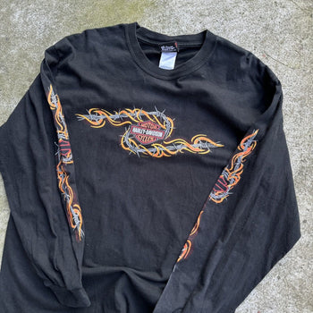 2000S HARLEY DAVIDSON WIRE FLAMES LOGO LONGSLEEVE TEE