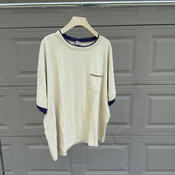 2000s Pale Yellow Thrashed Faded Distressed Pocket Tee