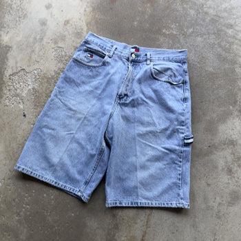 1990s/2000s Y2K TOMMY HILFIGER BAGGY FADED DENIM JEAN SHORTS JORTS