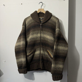 1990s RRL RALPH LAUREN HAND KNIT WOOL COWICHAN FULL ZIP SWEATER