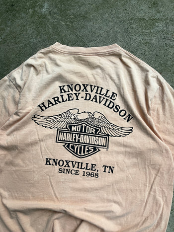 1990s HARLEY DAVIDSON TAN TRIBAL LOGO TEE