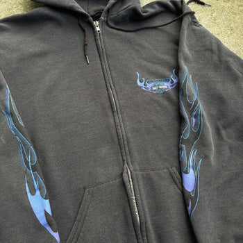 2000S HARLEY DAVIDSON FADED CALIFORNIA BLUE FLAME ZIP UP HOODIE