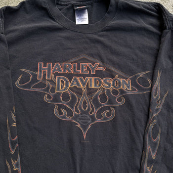 2000S HARLEY DAVIDSON FADED METAL FLAME LOGO LONGSLEEVE TEE