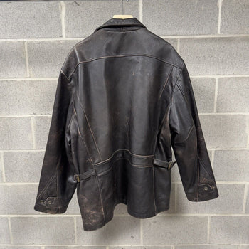 1990s Faded Leather Car Coat Chore Jacket