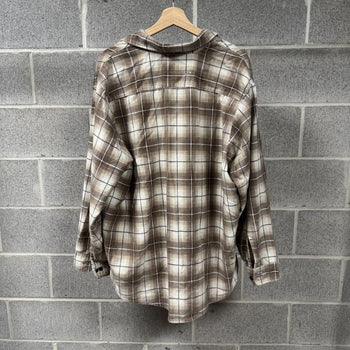1990s Faded Brown Plaid Grunge Flannel Shirt