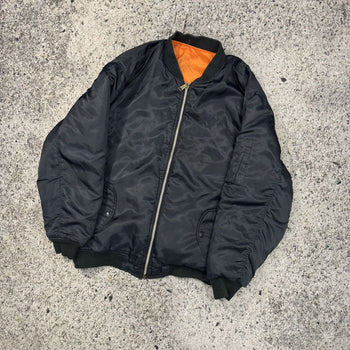 1980S REVERSIBLE NAVY ORANGE OVERSIZED MA-1 BOMBER JACKET