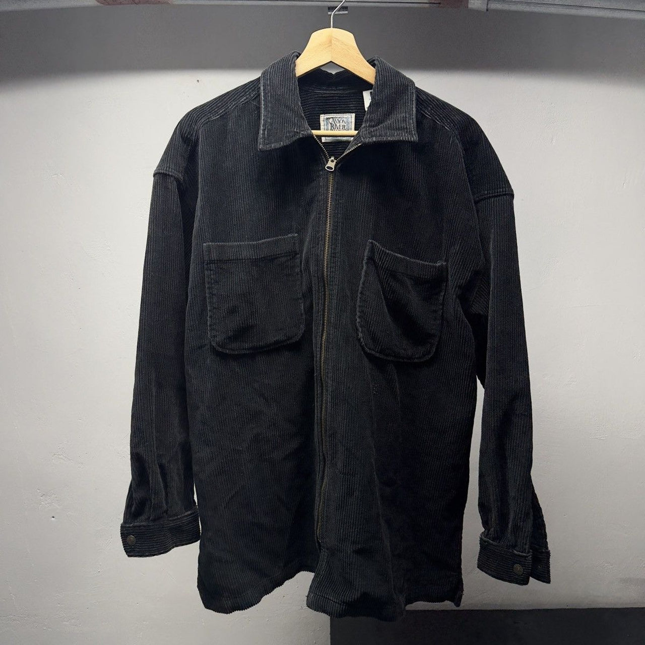 1990s Y2K Black Heavy Zip Up Corduroy Shirt Jacket