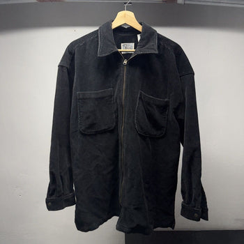 1990s Y2K Black Heavy Zip Up Corduroy Shirt Jacket
