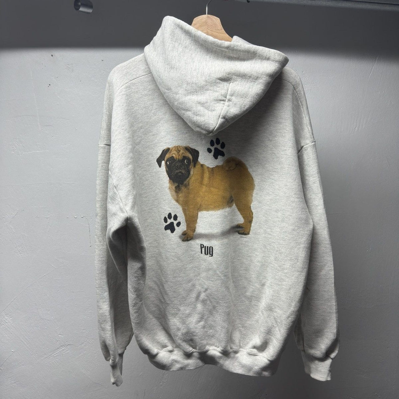 1990s Faded Distressed Pug Dog Zip Up Hoodie