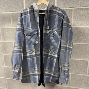1990s Faded Dickies Plaid Grunge Hooded Flannel Jacket