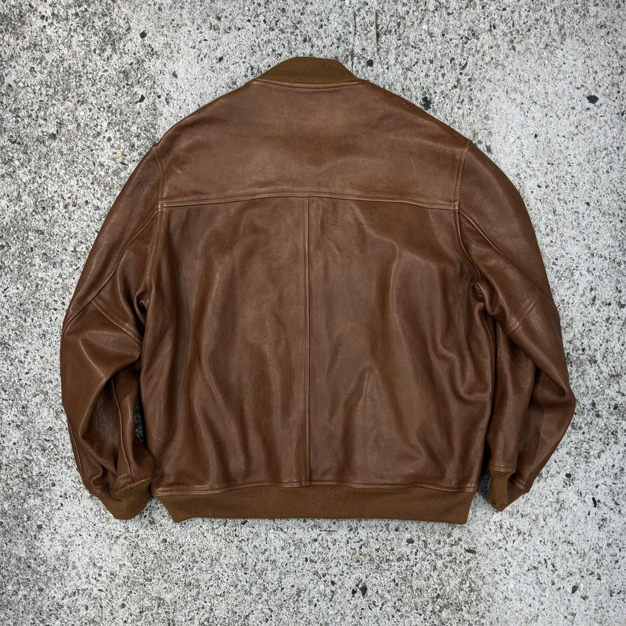 BROWN FULL GRAIN COW LEATHER CUSTOM OVERSIZED BASEBALL JACKET