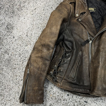 1990S AGED FADED LEATHER MOTORCYCLE JACKET