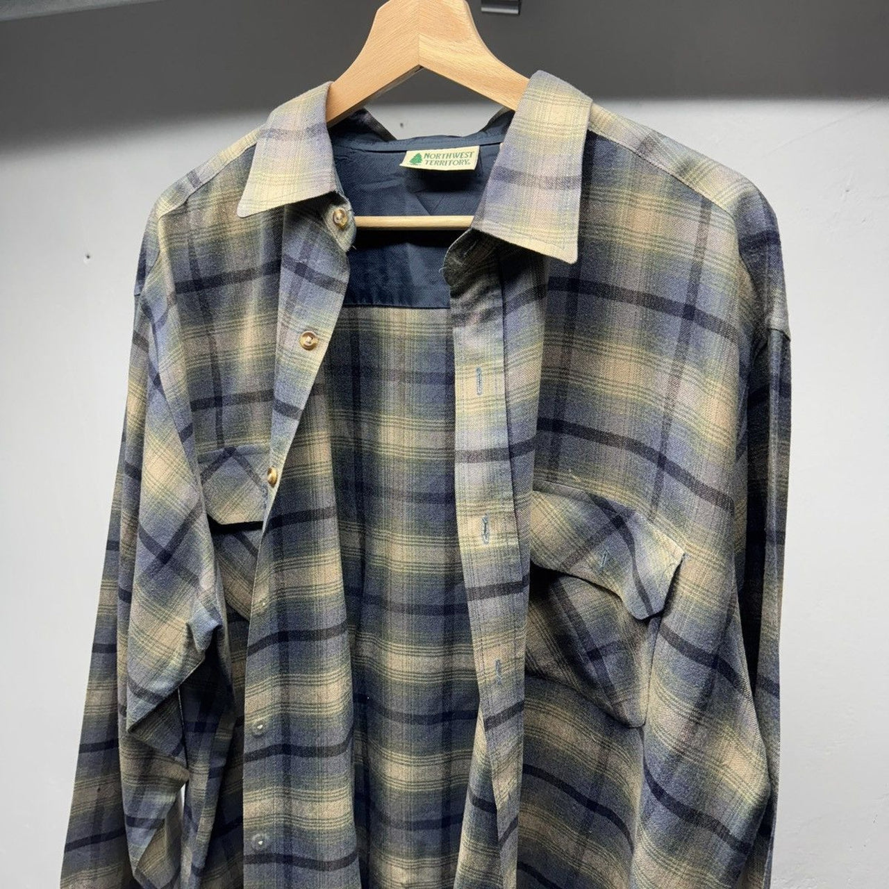 1990s Faded Distressed Plaid Flannel Shirt