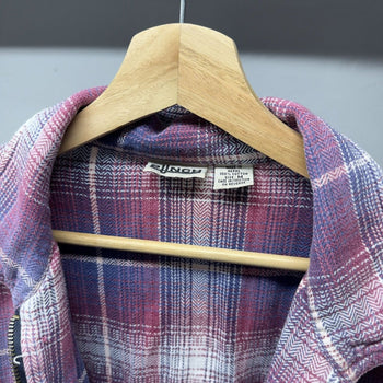 1990s Faded Distressed Plaid Grunge Zip Flannel Shirt