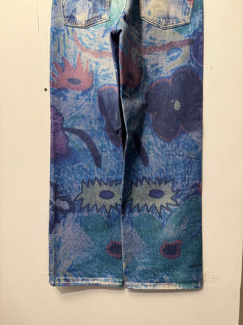 OUR LEGACY THIRD CUT DIGITAL CHALK PRINT FLOWER HANK GRUNER DENIM JEANS