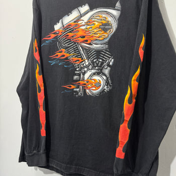 2000S HARLEY DAVIDSON FLAME V-TWIN ENGINE LONGSLEEVE TEE