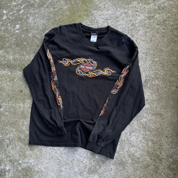 2000S HARLEY DAVIDSON WIRE FLAMES LOGO LONGSLEEVE TEE